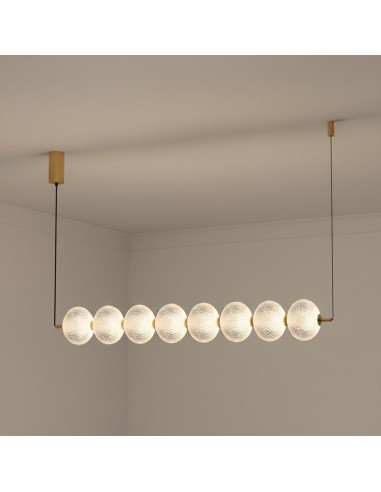 Zuma Line GALATEA – ekskluzyjna lampa wisząca LED 50W, regulowana barwa 3000/4500/6500K, pilot, złota belka nad wyspę 109x120 cm