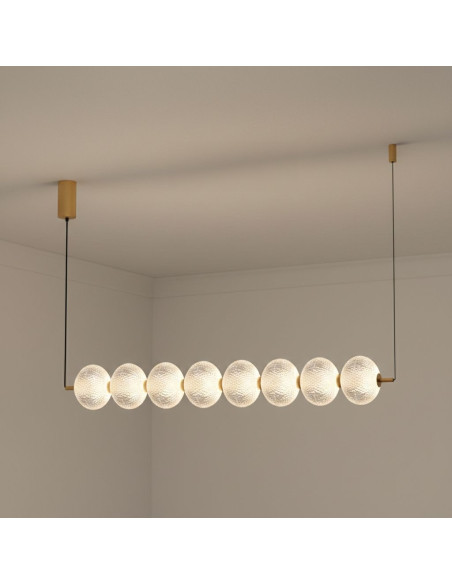 Zuma Line GALATEA – ekskluzyjna lampa wisząca LED 50W, regulowana barwa 3000/4500/6500K, pilot, złota belka nad wyspę 109x120 cm