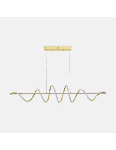 Złota lampa wisząca ESERO z falującą linią LED 120x150 cm, 60W neutralna biała, designerska iluminacja do salonu i jadalni