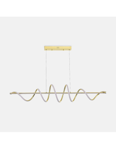 Złota lampa wisząca ESERO z falującą linią LED 120x150 cm, 60W neutralna biała, designerska iluminacja do salonu i jadalni