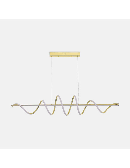 Złota lampa wisząca ESERO z falującą linią LED 120x150 cm, 60W neutralna biała, designerska iluminacja do salonu i jadalni