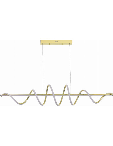 Złota lampa wisząca ESERO z falującą linią LED 120x150 cm, 60W neutralna biała, designerska iluminacja do salonu i jadalni