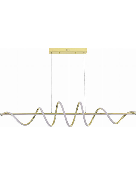 Złota lampa wisząca ESERO z falującą linią LED 120x150 cm, 60W neutralna biała, designerska iluminacja do salonu i jadalni