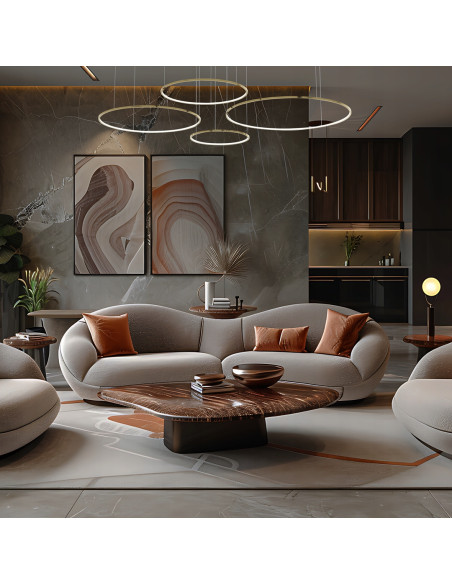 Milagro Saturno Gold — Złota lampa pierścieniowa LED 120W 220 cm do jadalni i salonu, regulowana wysokość