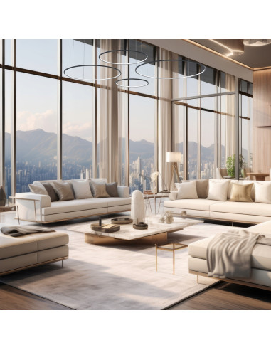 Nowoczesna wisząca lampa RINGI SATURNO 4 pierścienie 120/100/80/60 cm czarna LED 120W 5400 lm regulowana wysokość