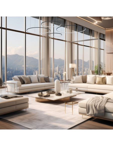 Nowoczesna wisząca lampa RINGI SATURNO 4 pierścienie 120/100/80/60 cm czarna LED 120W 5400 lm regulowana wysokość