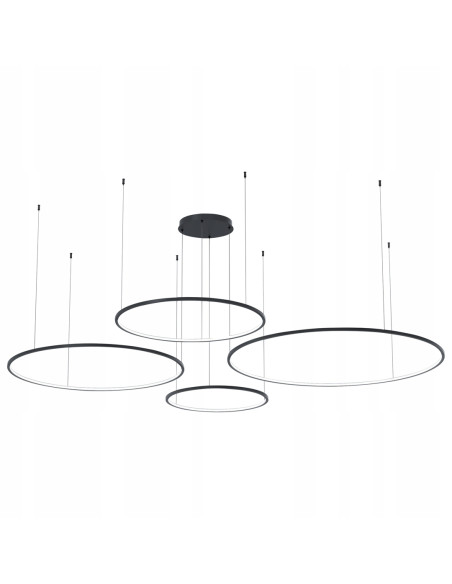 Nowoczesna wisząca lampa RINGI SATURNO 4 pierścienie 120/100/80/60 cm czarna LED 120W 5400 lm regulowana wysokość