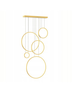 Lampa wisząca SATURNO Gold 5 pierścieni LED 100W regulowana 120–3500 mm złota do wysokiego holu