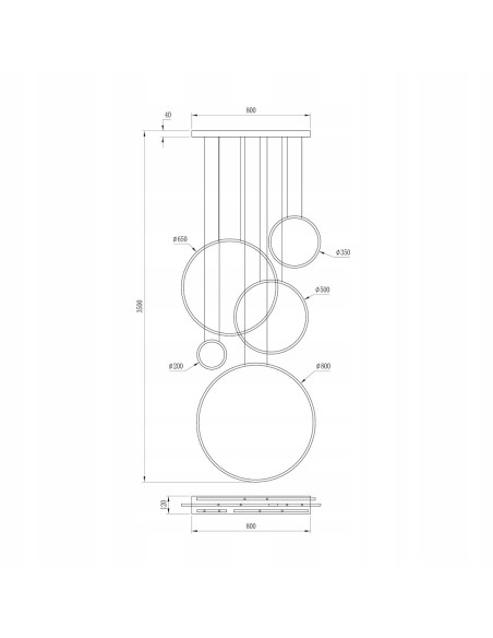 Lampa wisząca SATURNO Gold 5 pierścieni LED 100W regulowana 120–3500 mm złota do wysokiego holu