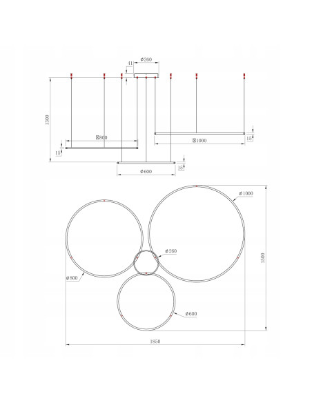 Lampa wisząca LED SATURNO Black 3 pierścienie Ø180 cm 100W 4500 lm 4000K matowa czarna PMID: ML0846