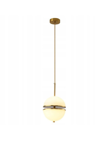 Lampa wisząca SFERA złota z mlecznym kloszem LED 12W – designerska kula 20 cm, regulowana wysokość