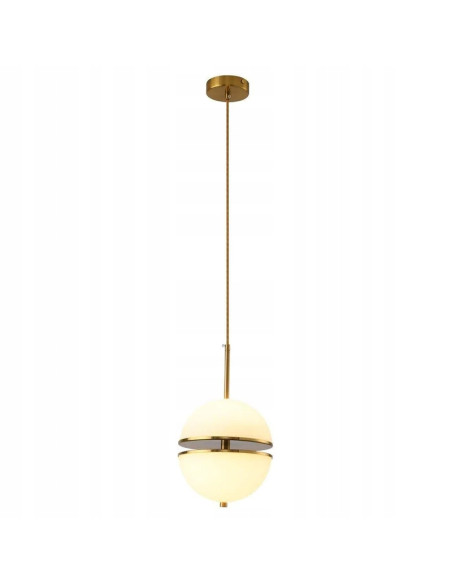 Lampa wisząca SFERA złota z mlecznym kloszem LED 12W – designerska kula 20 cm, regulowana wysokość