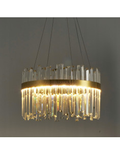 Lampa wisząca ROYAL Glamour z kryształami K9 i złotą obręczą LED 52W 50 cm — idealna nad wyspę kuchenną