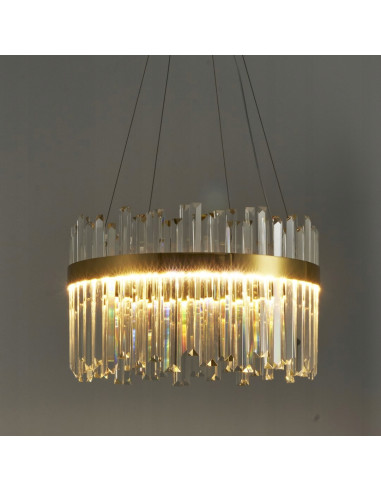 Lampa wisząca ROYAL Glamour z kryształami K9 i złotą obręczą LED 52W 50 cm — idealna nad wyspę kuchenną