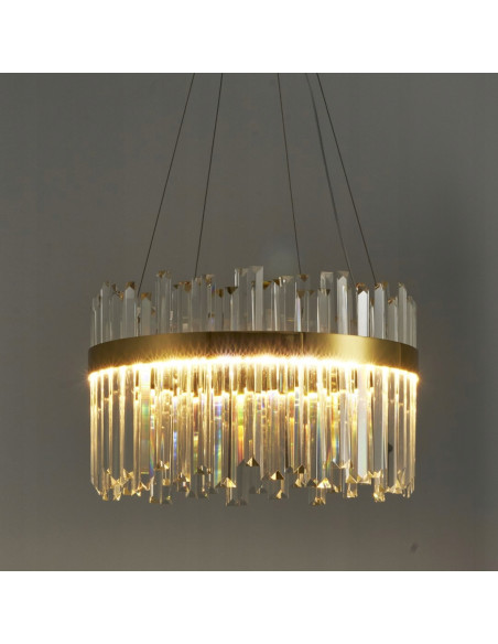 Lampa wisząca ROYAL Glamour z kryształami K9 i złotą obręczą LED 52W 50 cm — idealna nad wyspę kuchenną