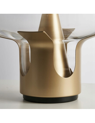 Lampa stołowa FATA złota z przydymionym szklanym kloszem Ø35 cm E27 idealna do sypialni i hotelu