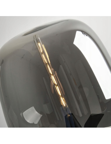 Lampka nocna FATA przydymione szkło E27 44 cm czarna — elegancka lampa stołowa LED do sypialni i salonu