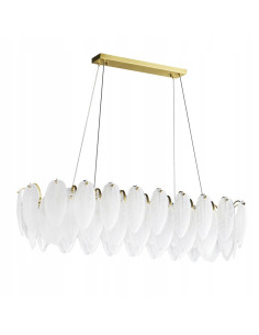 Lampa wisząca PIUMA LONG 100 cm z kryształowymi piórkami – biało-złota, 10-punktowa, LED