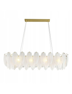 Lampa wisząca PIUMA LONG 100 cm z kryształowymi piórkami – biało-złota, 10-punktowa, LED 2