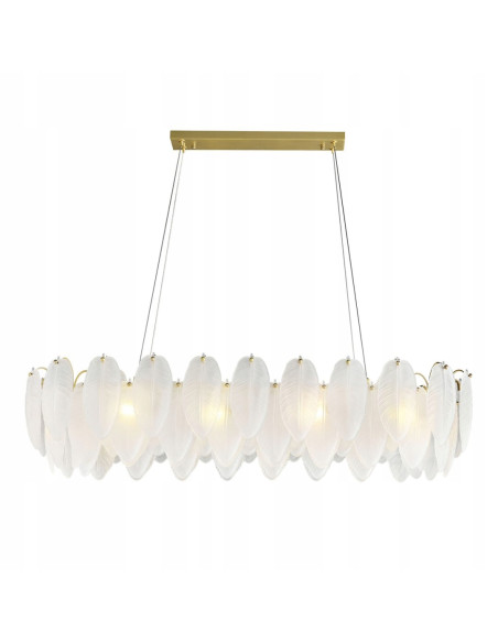Lampa wisząca PIUMA LONG 100 cm z kryształowymi piórkami – biało-złota, 10-punktowa, LED