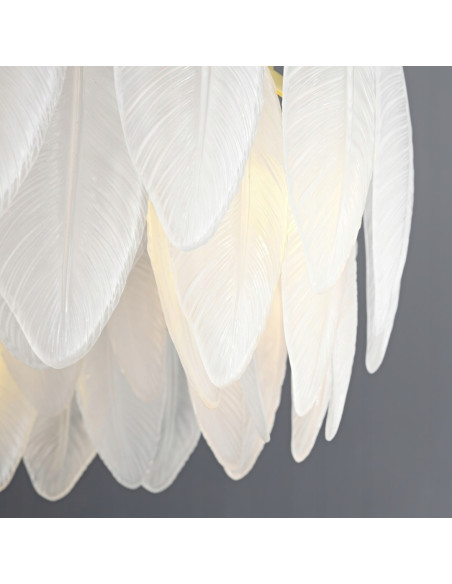 Lampa wisząca PIUMA LONG 100 cm z kryształowymi piórkami – biało-złota, 10-punktowa, LED