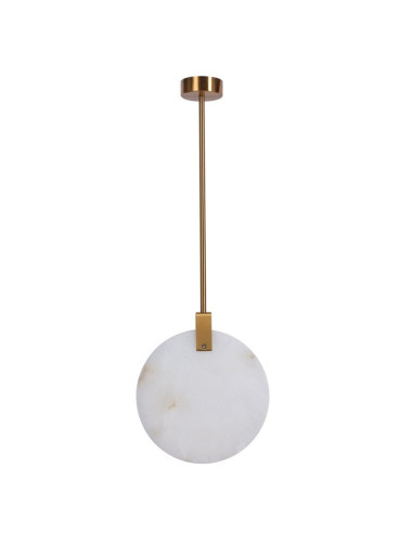 Lampa wisząca glamour MARBLE z marmurem i LED, okrągła 30 cm, regulowana wysokość 57–157 cm, biało-złota