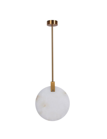 Lampa wisząca glamour MARBLE z marmurem i LED, okrągła 30 cm, regulowana wysokość 57–157 cm, biało-złota