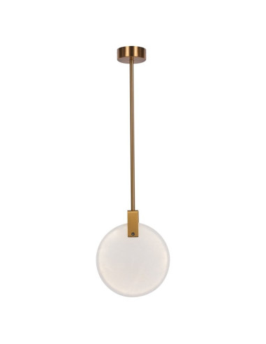 Lampa wisząca glamour MARBLE z marmurem i LED, okrągła 30 cm, regulowana wysokość 57–157 cm, biało-złota