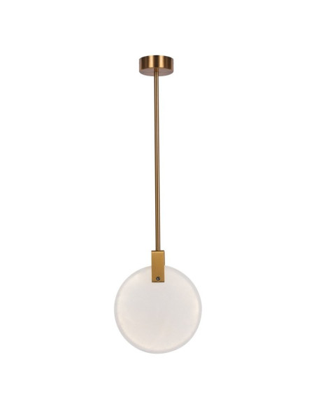 Lampa wisząca glamour MARBLE z marmurem i LED, okrągła 30 cm, regulowana wysokość 57–157 cm, biało-złota