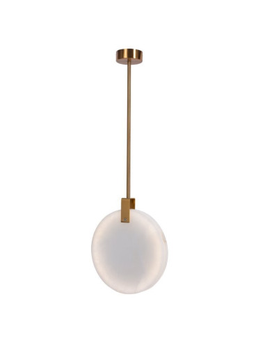 Lampa wisząca glamour MARBLE z marmurem i LED, okrągła 30 cm, regulowana wysokość 57–157 cm, biało-złota