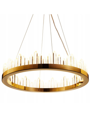 Lampa wisząca LUSSO RING 60 cm złoty połysk z kryształowym efektem LED 3000K regulowana do 200 cm