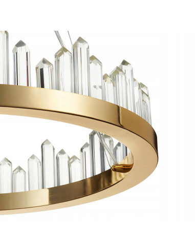 Lampa wisząca LUSSO RING 60 cm złoty połysk z kryształowym efektem LED 3000K regulowana do 200 cm