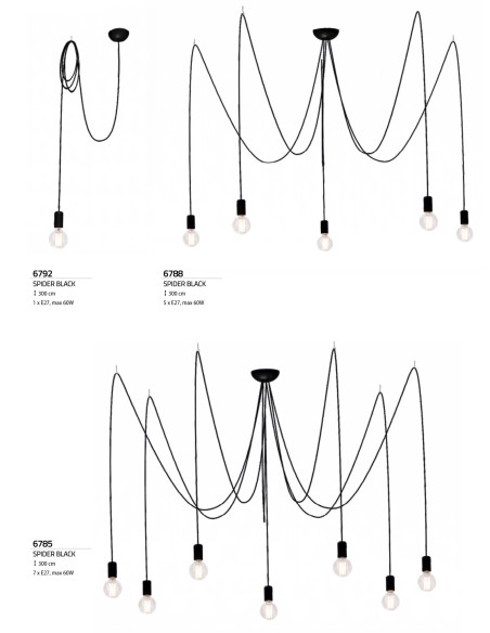 Nowodvorski SPIDER 6792 — Czarna minimalistyczna lampa wisząca E27, 1-punktowa, metalowa, 300 mm