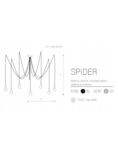 Nowodvorski SPIDER lampa wisząca 7xE27 czarna nowoczesna regulowana wys. do 300 cm