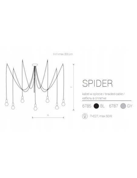 Nowodvorski SPIDER lampa wisząca 7xE27 czarna nowoczesna regulowana wys. do 300 cm