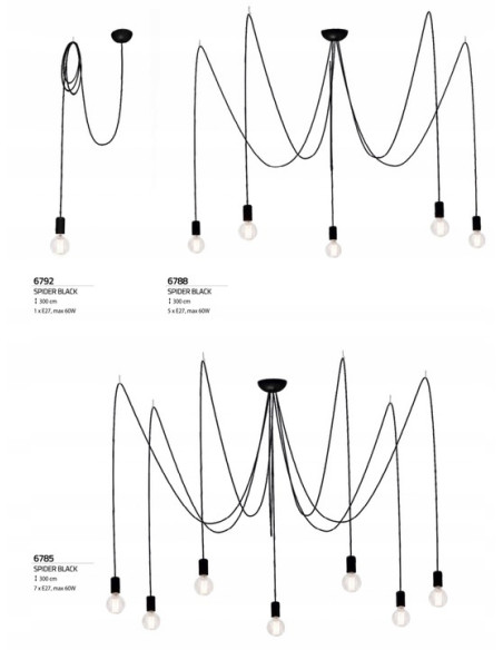 Nowodvorski SPIDER lampa wisząca 7xE27 czarna nowoczesna regulowana wys. do 300 cm