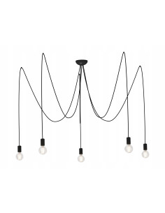 Nowoczesna lampa wisząca SPIDER BLACK V 5-punktowa czarna E27, kable w oplocie 300 cm