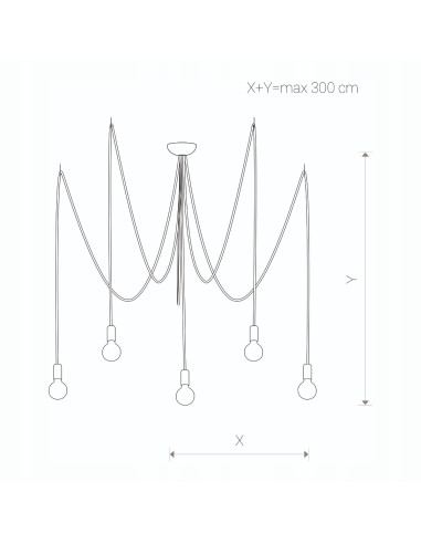 Nowoczesna lampa wisząca SPIDER BLACK V 5-punktowa czarna E27, kable w oplocie 300 cm