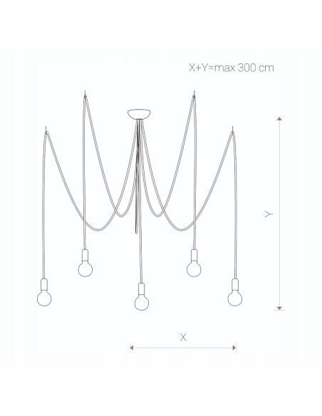 Nowoczesna lampa wisząca SPIDER BLACK V 5-punktowa czarna E27, kable w oplocie 300 cm