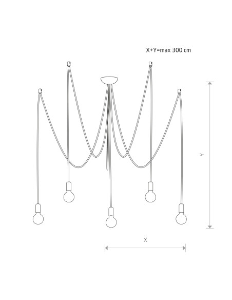 Nowoczesna lampa wisząca SPIDER BLACK V 5-punktowa czarna E27, kable w oplocie 300 cm