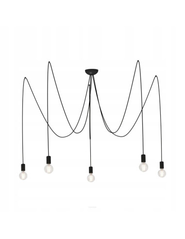 Nowoczesna lampa wisząca SPIDER BLACK V 5-punktowa czarna E27, kable w oplocie 300 cm