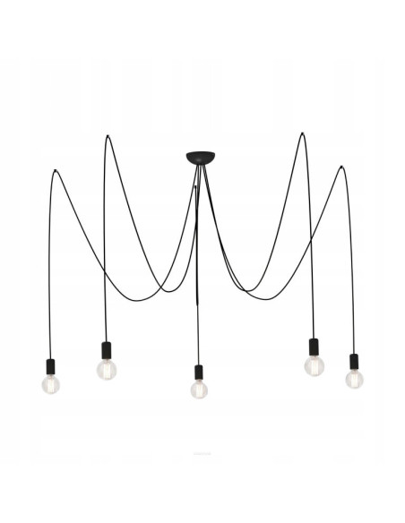 Nowoczesna lampa wisząca SPIDER BLACK V 5-punktowa czarna E27, kable w oplocie 300 cm