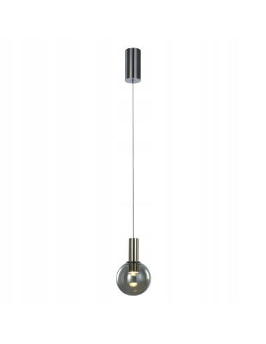 Italux ARIA — Lampa wisząca LED kula z dymionego szkła chrom/czarny 6W 120 cm, styl minimalistyczny