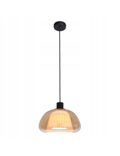 Italux APIRO – Wisząca lampa z bursztynowym plisowanym kloszem, E27, czarna, 24.5 cm