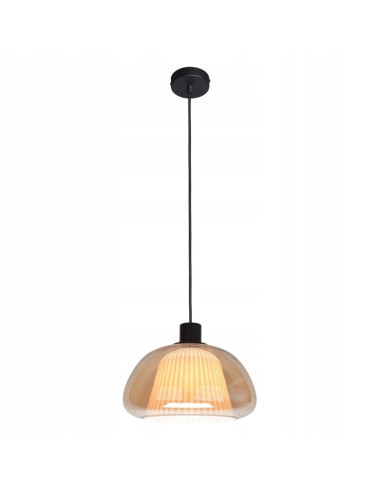 Italux APIRO – Wisząca lampa z bursztynowym plisowanym kloszem, E27, czarna, 24.5 cm