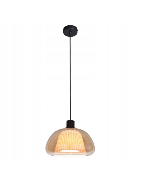 Italux APIRO – Wisząca lampa z bursztynowym plisowanym kloszem, E27, czarna, 24.5 cm