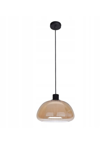 Italux APIRO – Wisząca lampa z bursztynowym plisowanym kloszem, E27, czarna, 24.5 cm
