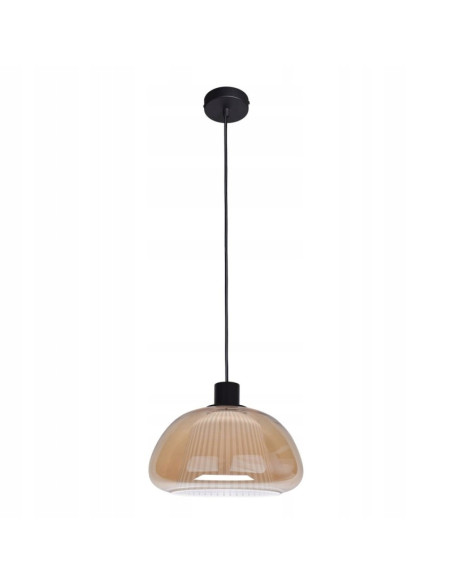 Italux APIRO – Wisząca lampa z bursztynowym plisowanym kloszem, E27, czarna, 24.5 cm