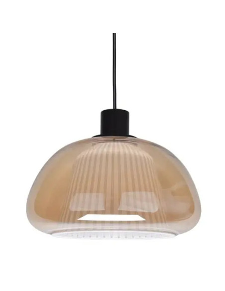 Italux APIRO – Wisząca lampa z bursztynowym plisowanym kloszem, E27, czarna, 24.5 cm