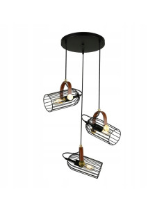 Italux Żyrandol loft ANTOIN 3xE27 czarny ze skórzanymi akcentami 54x100 cm